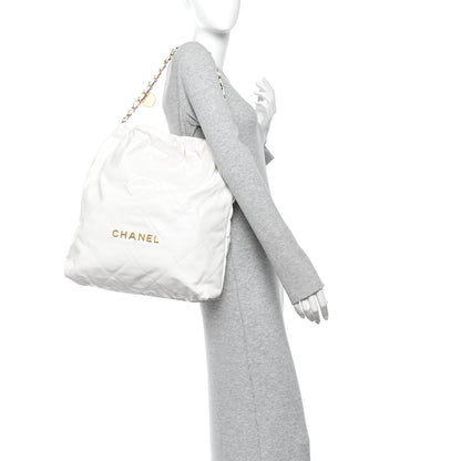 Shiny Calfskin Quilted Large Chanel 22 White