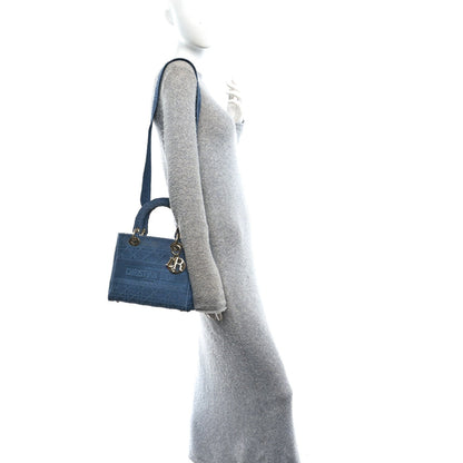 Canvas Embroidered Cannage Medium Lady D-Lite Denim Blue