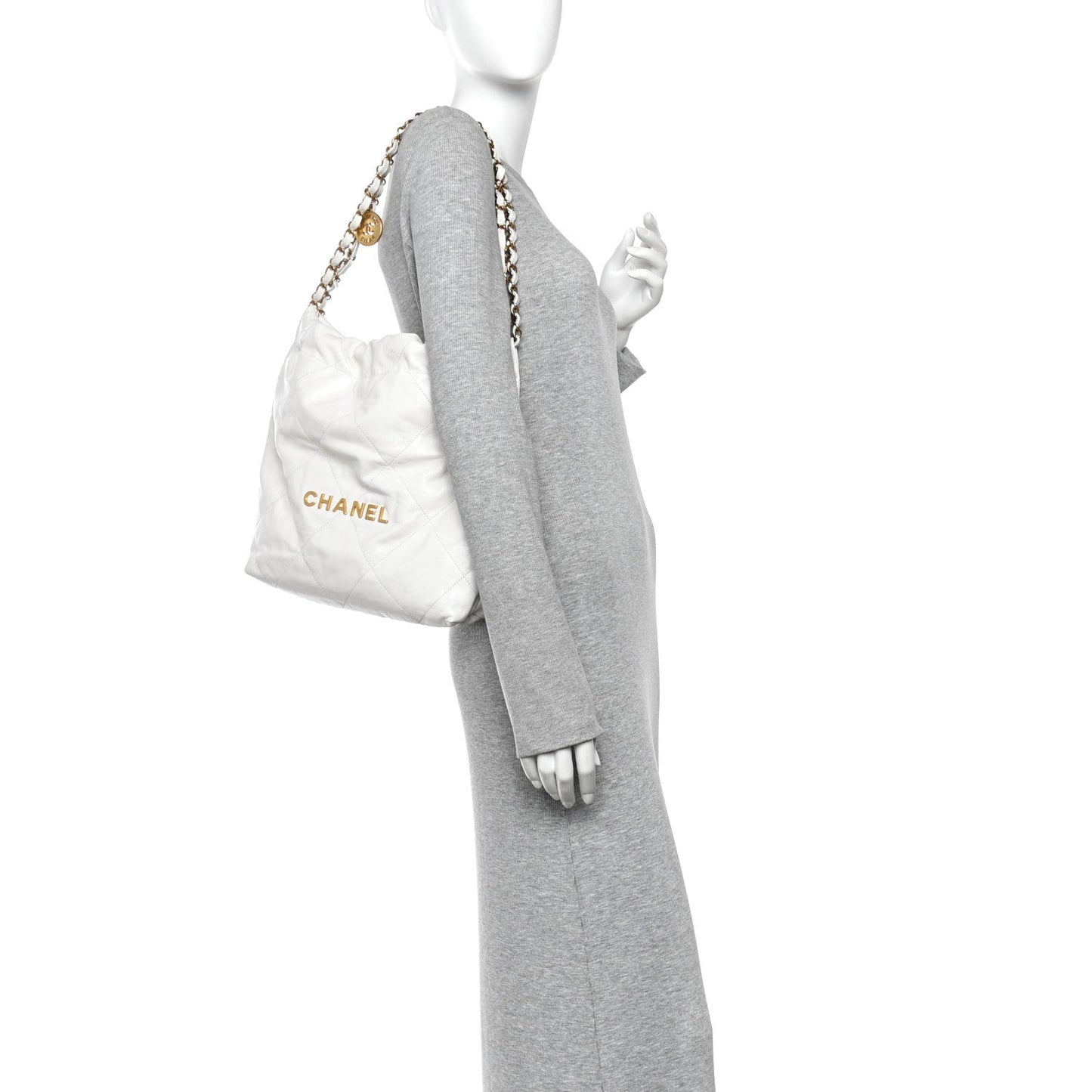 Shiny Calfskin Quilted Small Chanel 22 White