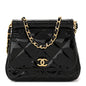 Patent Quilted Frame Clutch Flap With Chain Black