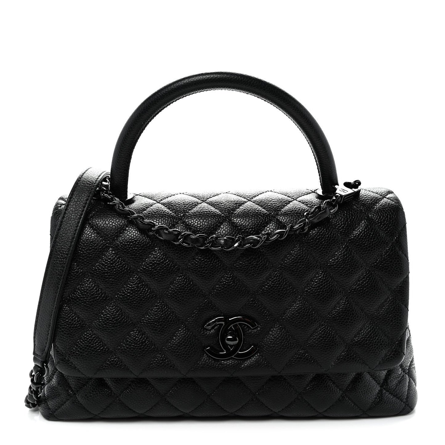 Caviar Quilted Small Coco Handle Flap So Black
