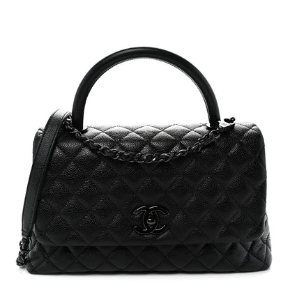 Caviar Quilted Small Coco Handle Flap So Black