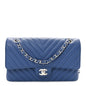 Caviar Chevron Quilted Medium Double Flap Blue