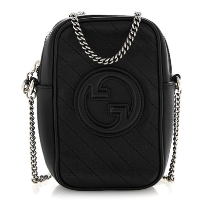 Sakai Be Green Calfskin Diagonal Stitched Mini Blondie Vertical Shoulder Bag Black