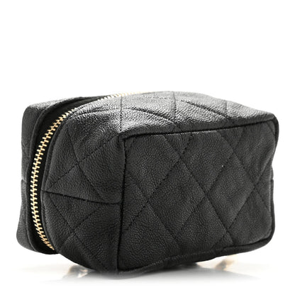 Caviar Quilted Mini Top Handle Vanity With Chain Black