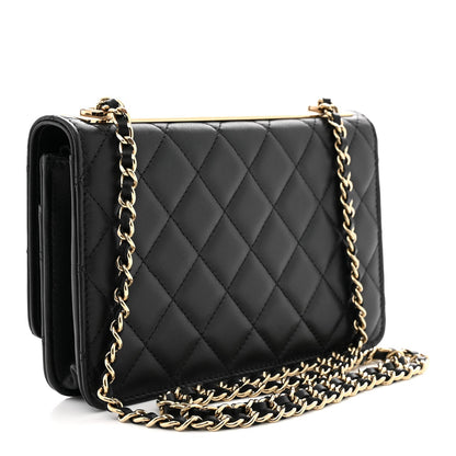 Lambskin Quilted Trendy CC Wallet On Chain WOC Black