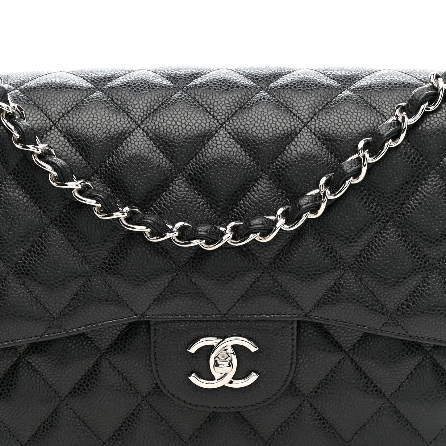 Caviar Quilted Jumbo Double Flap Black