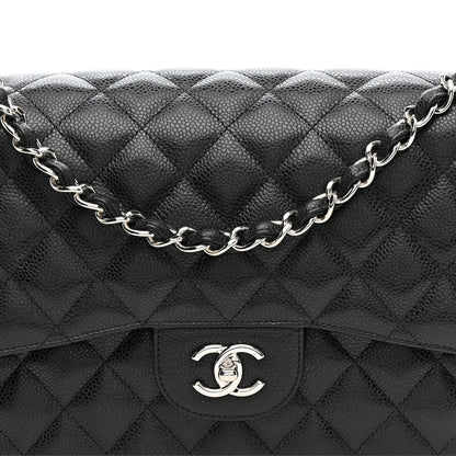 Caviar Quilted Jumbo Double Flap Black