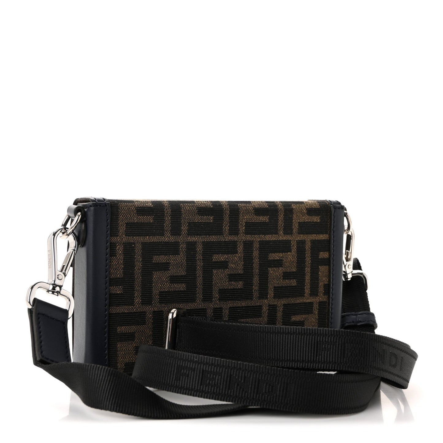Recycled Fabric Jacquard Vitello King FF 1974 Baguette Soft Trunk Phone Pouch Tobacco Moro Notte