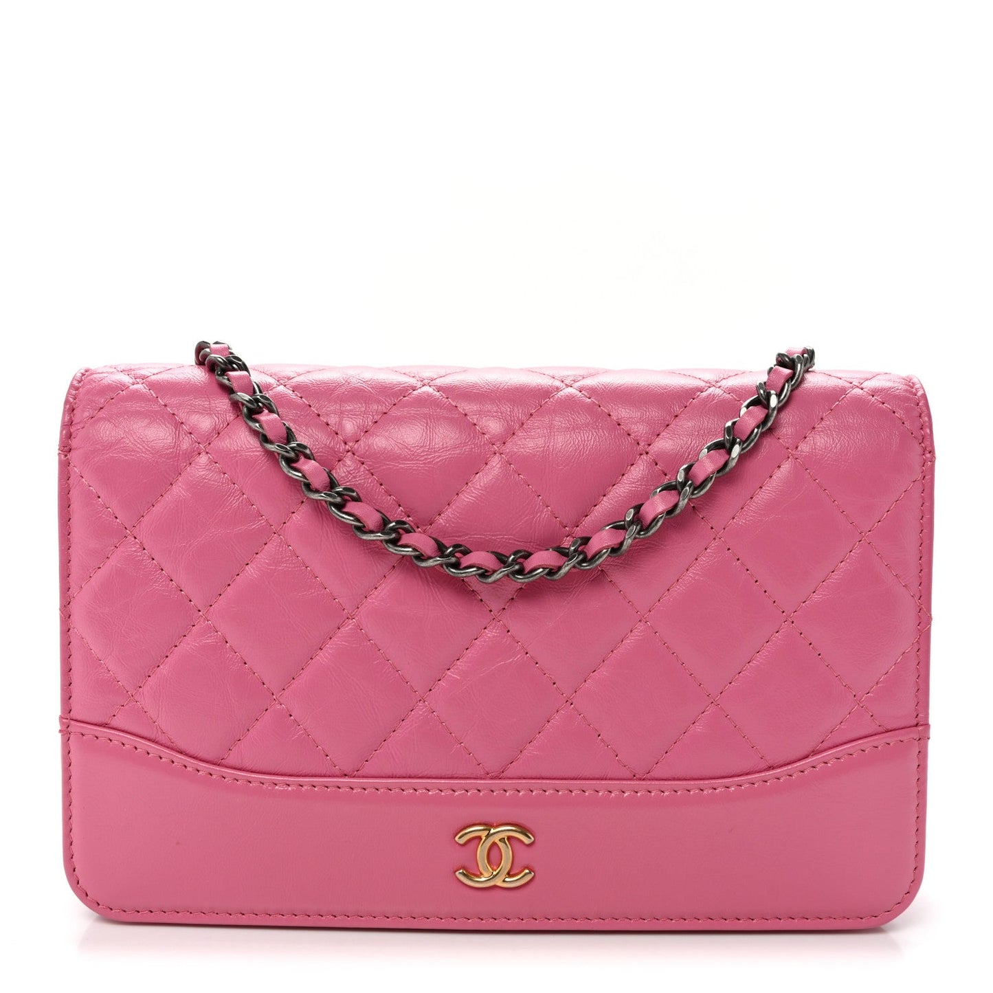 Aged Calfskin Quilted Gabrielle Wallet On Chain WOC Pink