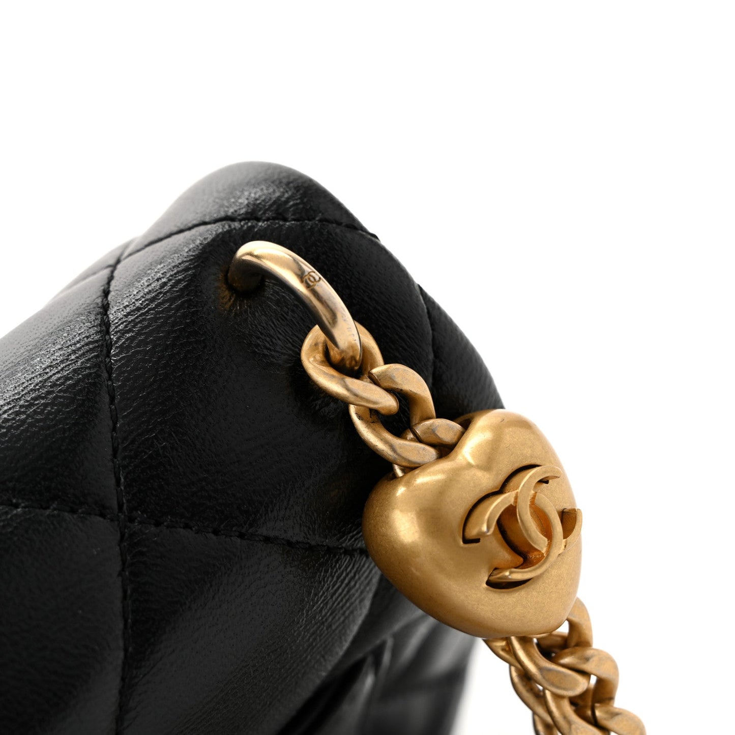 Shiny Lambskin Quilted Mini Sweetheart Flap Black