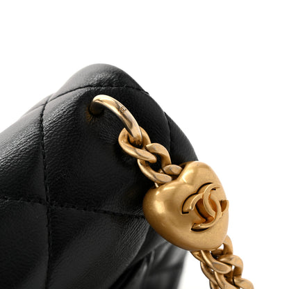 Shiny Lambskin Quilted Mini Sweetheart Flap Black