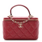 Lambskin Quilted Small Top Handle Vanity Case With Chain Burgundy