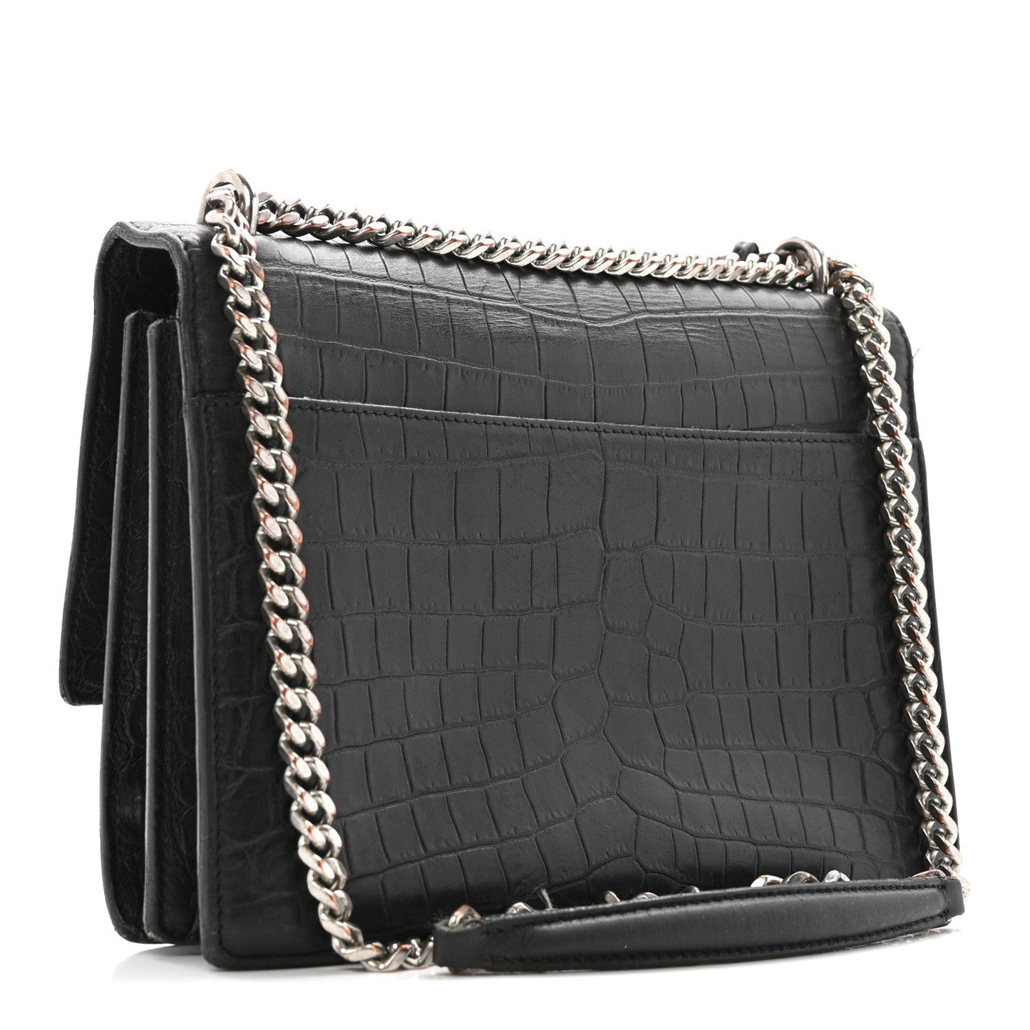 Calfskin Crocodile Embossed Medium Monogram Sunset Black