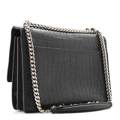 Calfskin Crocodile Embossed Medium Monogram Sunset Black