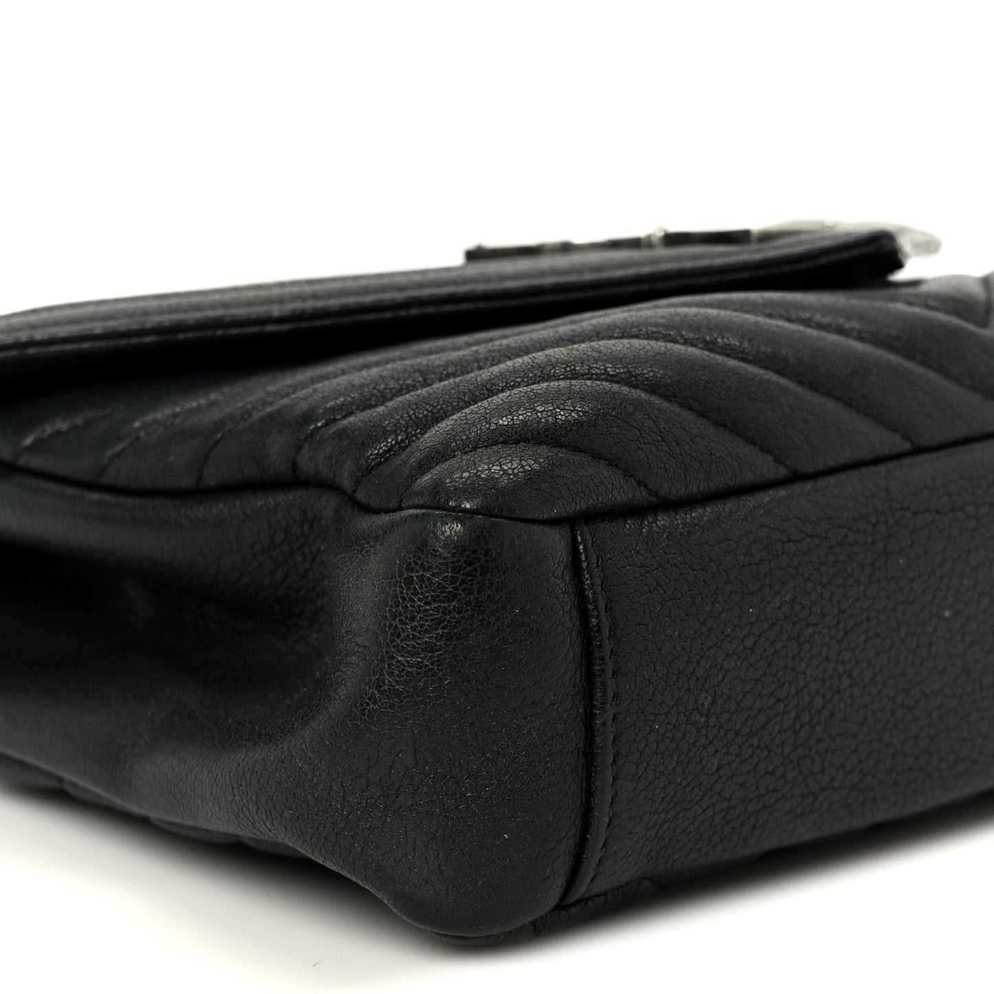 Sheepskin Matelasse Chevron Monogram Monochrome Medium College Bag Black
