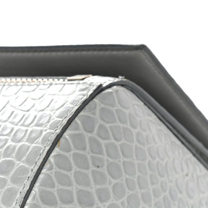 Calfskin Crocodile Embossed Medium Pandora Box Crossbody Bag Grey