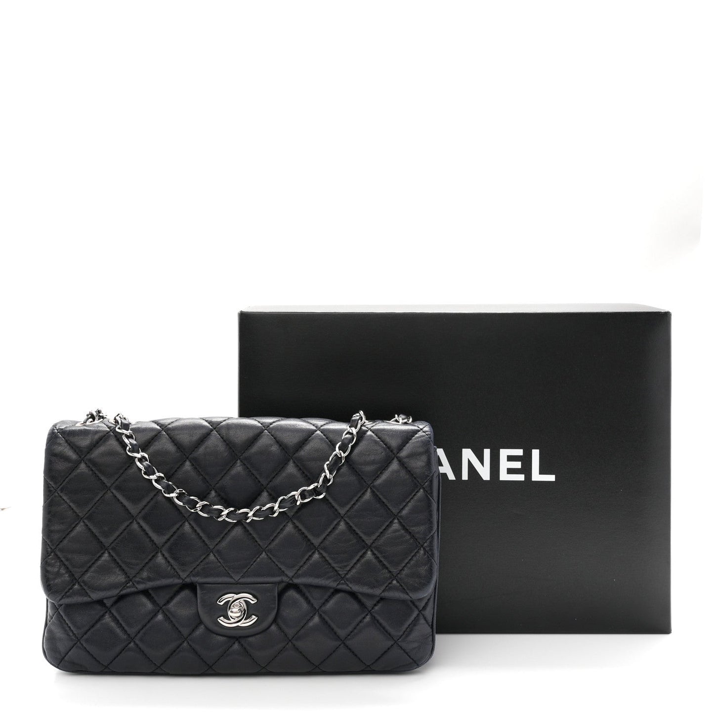 Lambskin Quilted Jumbo Chanel 3 Flap Navy