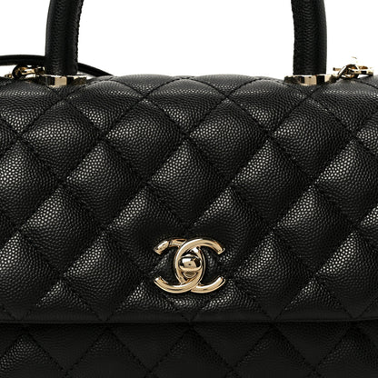 Caviar Quilted Mini Coco Handle Flap Black