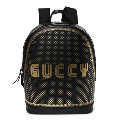 X SEGA Calfskin GUCCY Stars Dome Backpack Black Gold