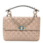 Patent Medium Rockstud Spike Shoulder Bag Poudre