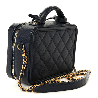 Caviar Quilted Small CC Filigree Vanity Case Navy
