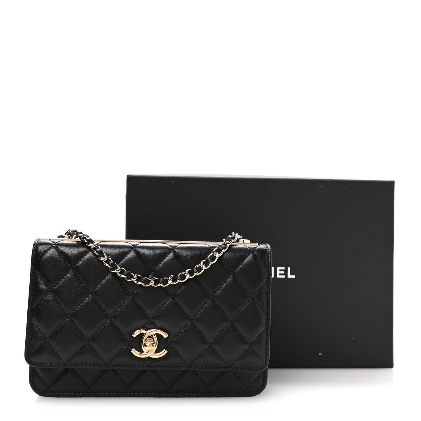 Lambskin Quilted Trendy CC Wallet On Chain WOC Black