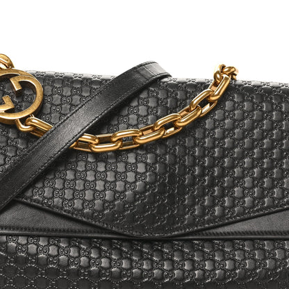 GG Grainy Calfskin Large Chain Shoulder Bag Black