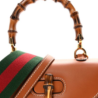 Boarded Dyana Lux Calfskin Web Small Bamboo 1947 Top Handle Bag Brown
