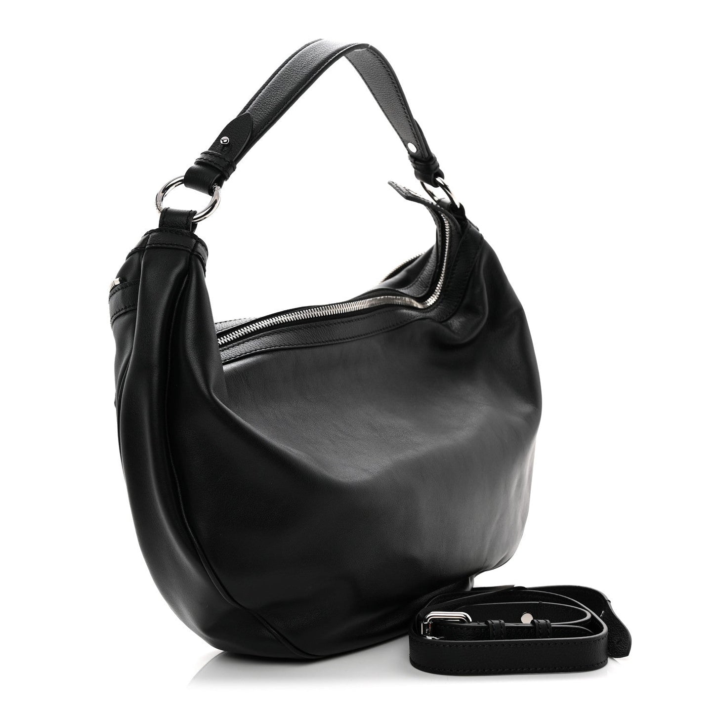 Calfskin Small Repeat Zip Hobo Black