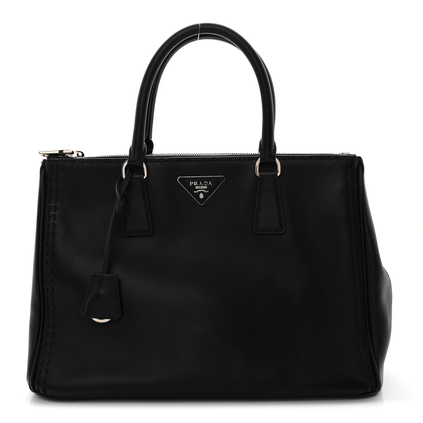City Calf Hand Stitched Large Galleria Double Zip Tote Black