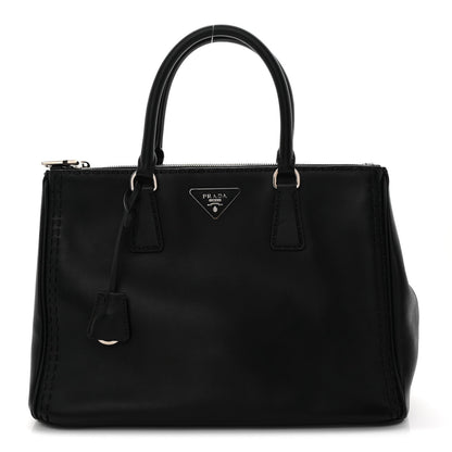 City Calf Hand Stitched Large Galleria Double Zip Tote Black