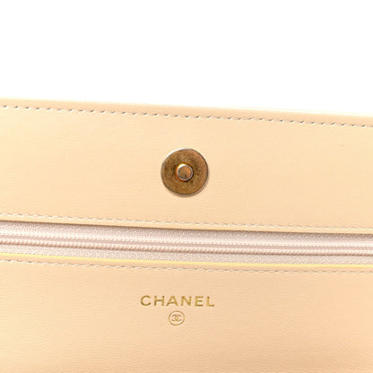 Lambskin Quilted Chanel 19 Wallet On Chain WOC Beige