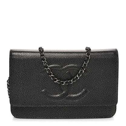 Metallic Caviar Timeless CC Wallet On Chain WOC Grey