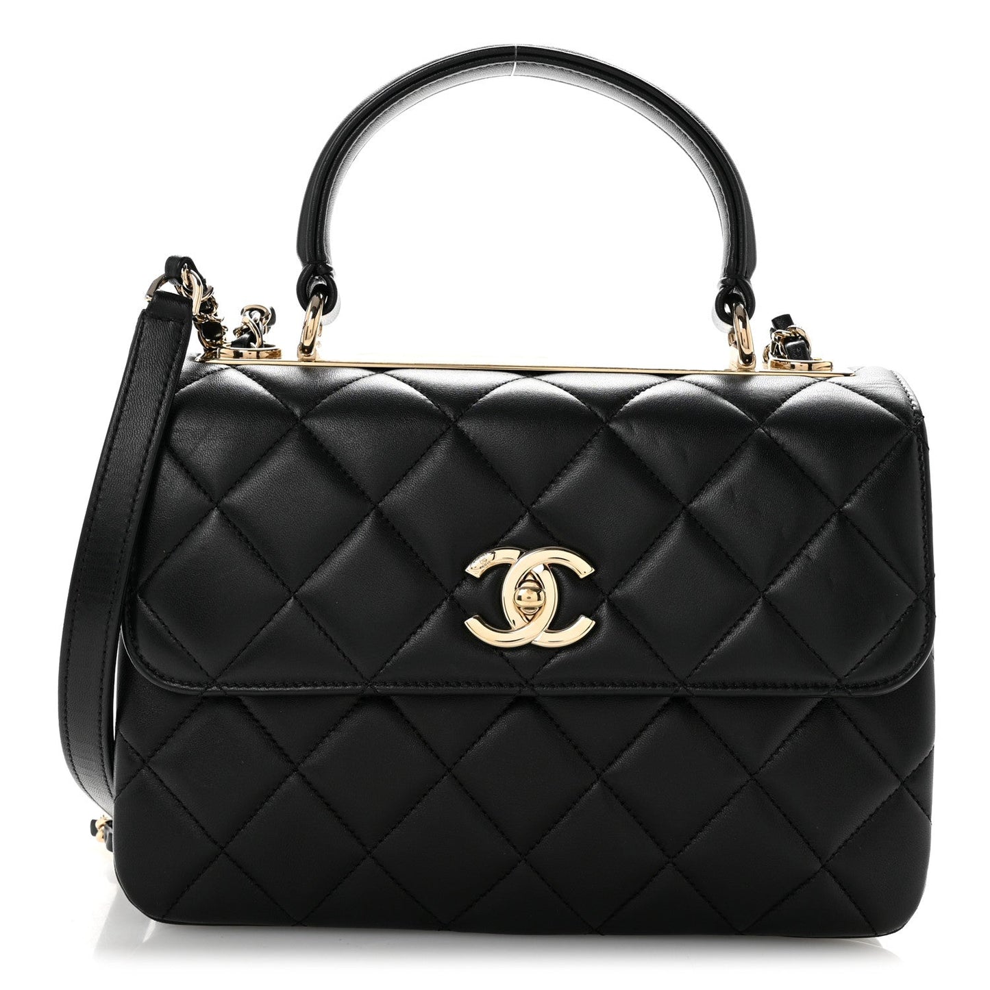 Lambskin Quilted Small Trendy CC Dual Handle Flap Bag Black