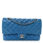 Iridescent Caviar Quilted Medium Double Flap Blue