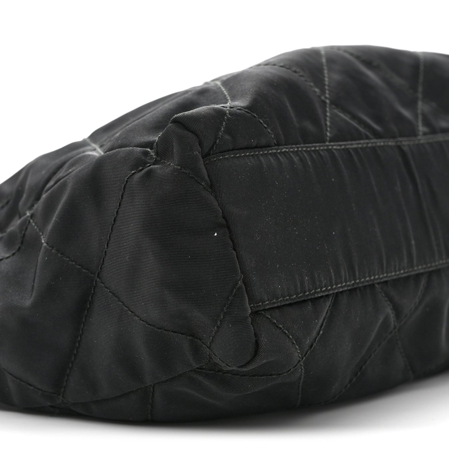 Nylon Tessuto Impuntu Quilted Flap Shoulder Bag Black