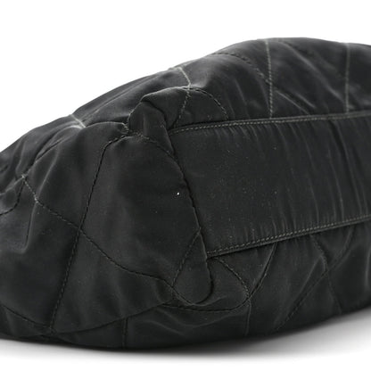 Nylon Tessuto Impuntu Quilted Flap Shoulder Bag Black