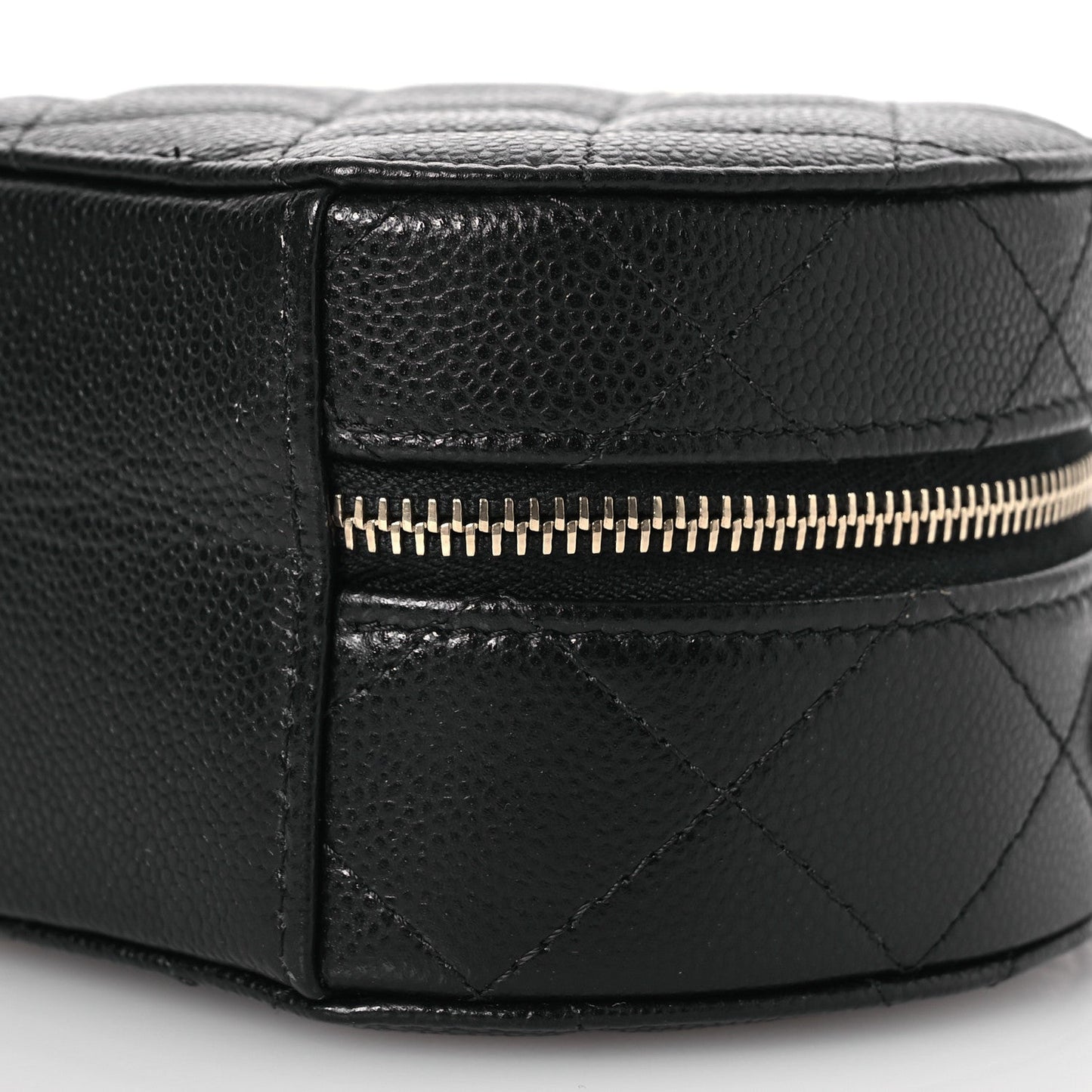 Caviar Quilted Round Top Handle Jewelry Case With Chain Black