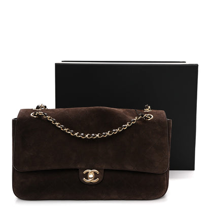 Suede Calfskin Small Souplissimo Maxi Flap Dark Brown