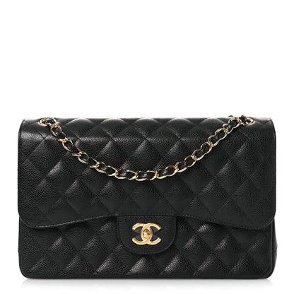 Caviar Quilted Jumbo Double Flap Black