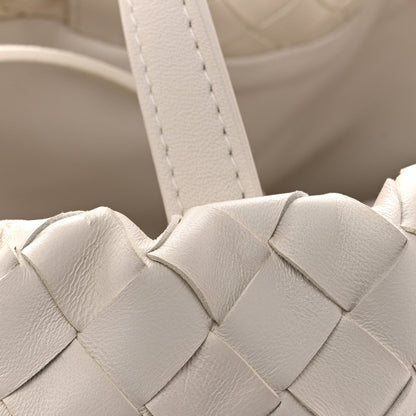Calfskin Intrecciato Small Castello Bucket Bag White
