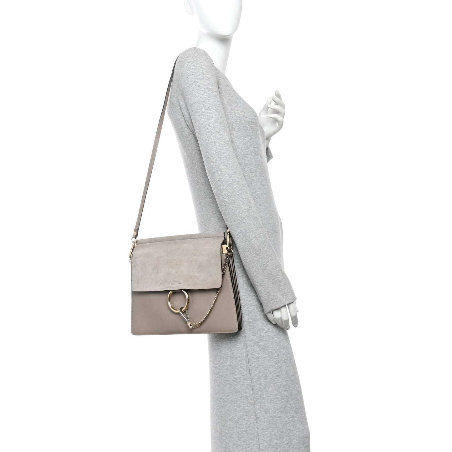 Calfskin Suede Medium Faye Shoulder Bag Motty Grey