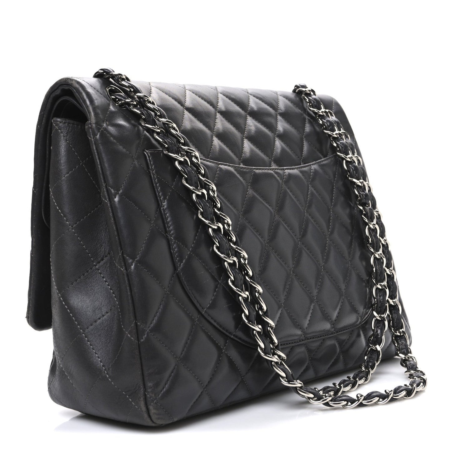Lambskin Quilted Maxi Double Flap Dark Grey