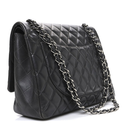 Lambskin Quilted Maxi Double Flap Dark Grey