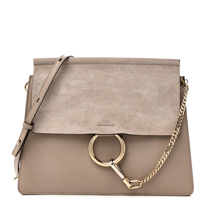 Calfskin Suede Medium Faye Shoulder Bag Motty Grey