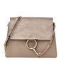 Calfskin Suede Medium Faye Shoulder Bag Motty Grey
