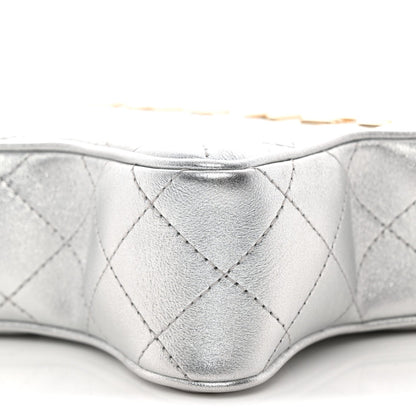 Metallic Lambskin Quilted Walk Of Fame Star Bag Silver