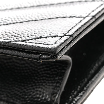 Grain De Poudre Matelasse Chevron Monogram Envelope Chain Wallet Black
