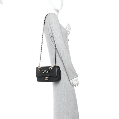 Lambskin Quilted Resin Bi-Color Chain Flap Bag Black